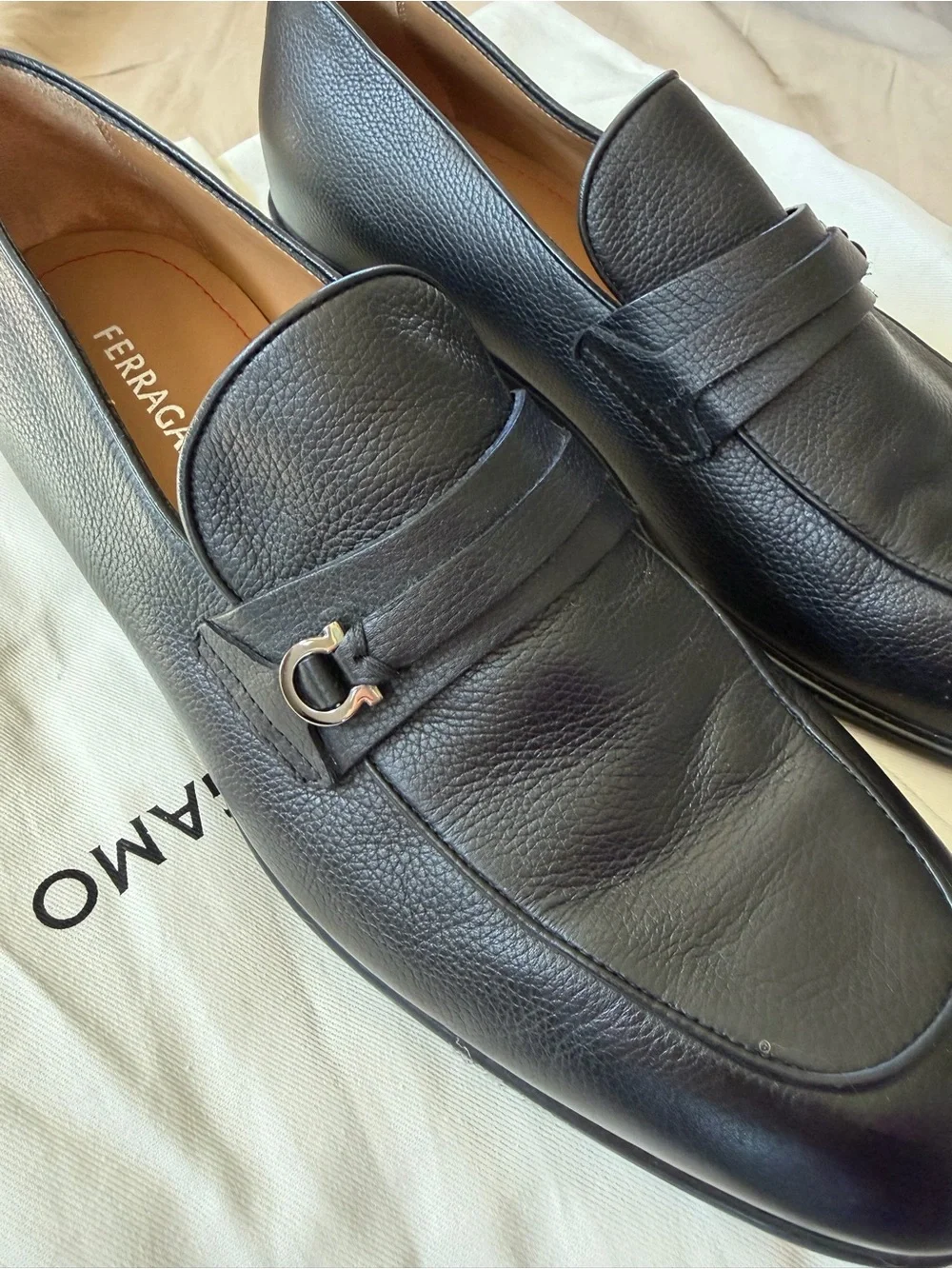 Salvatore Ferragamo Black Pebbled Leather Bit Loafers